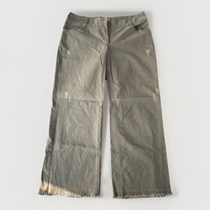 Womens Wide Leg Baggy Pants Size 33 Olive Green Frayed Hem Distressed Y2K 90s